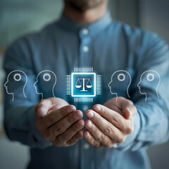 Balancing Technology and Justice: Digital Interface with CPU Chip and Scale Symbol