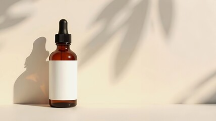 Dropper serum bottle mock up with blank label, place for logo, design, text. minimal studio with soft light background with shadow