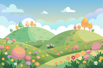 Clean Spring Hill with Wildflowers and Rounded Shapes