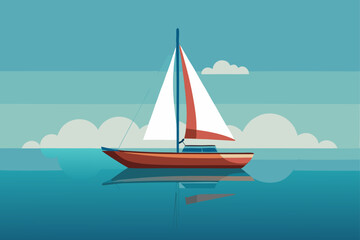 Flat Vector of a Sailboat Floating on Still Water