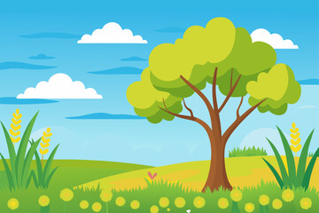 Obraz premium Vector Grass Meadow with Yellow Wildflowers