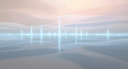Abstract digital landscape with shimmering blue vertical lines on a blurred, light-toned background, evoking a sense of serenity and data visualization.