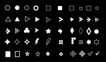 Flèche and arrow bullet list icons for PowerPoint presentations. Bullet point collection with arrow designs, ideal for slide presentations. Vector illustration.