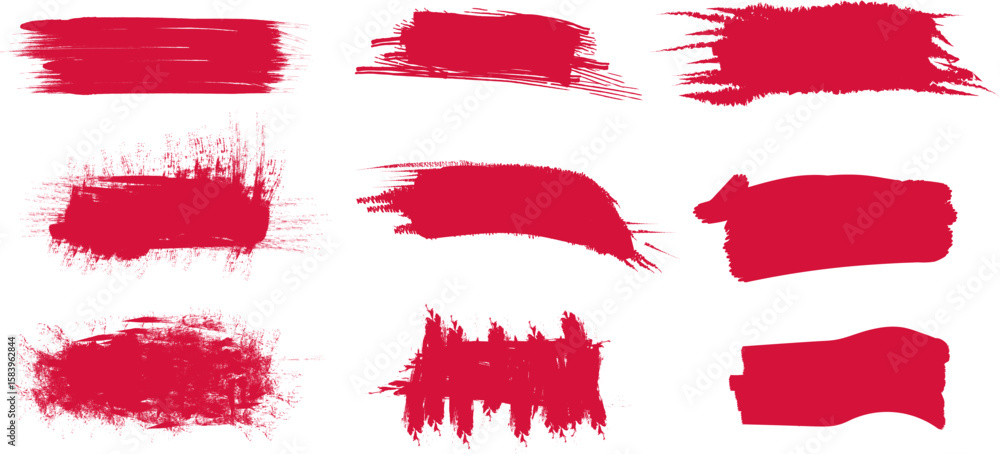 Poster vivid red brush strokes created with textured paint on a blank canvas showcasing artistic expression
