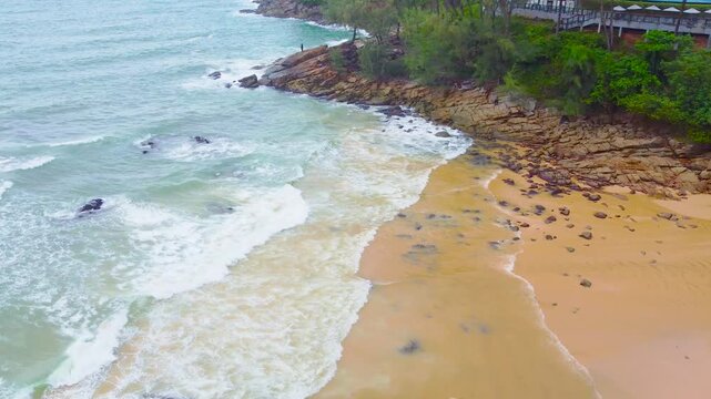 Drone view famous tourist destinations of Naithon beach, Phuket
