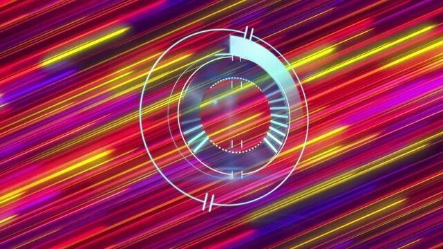With moving neon streaks, HUD ring rotating, extending cyan arc, lighting segments showing progress