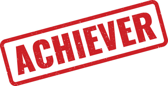 Distressed Red Achiever Rubber Stamp Impression on White Background, Angled and Slightly Used Look