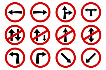 Different road sign collection isolated ona white background. Road sign set
