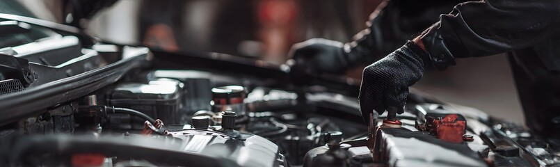 Mechanic Working on Car Engine: Automotive Repair Close-Up