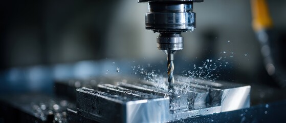 CNC Milling Machine Cutting Metal with Coolant, Precision Manufacturing and Industrial Technology