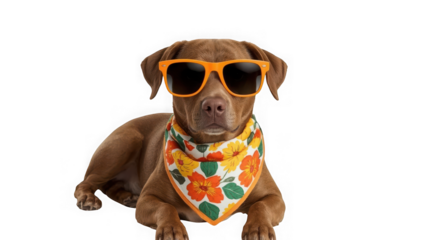 A cool pitbull dog wearing sunglasses and a bandana, isolated on transparent background
