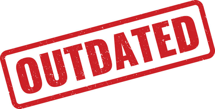 Red Outdated Rubber Stamp Impression on White Background Illustrates Antiquated Concept and Redundancy