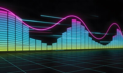 Abstract Digital Sound Wave Illustration With Neon Colors Against Dark Background