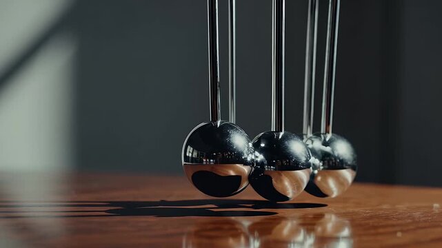 symbolic representation of schizophrenia using Newton's cradle where hallucinations begin a chain reaction illustrating mental health complexity cycle of thought disturbances in an animated metaphor