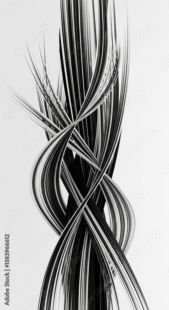 Poster abstract image of swirling black and white lines creating a dynamic, three-dimensional effect, showc