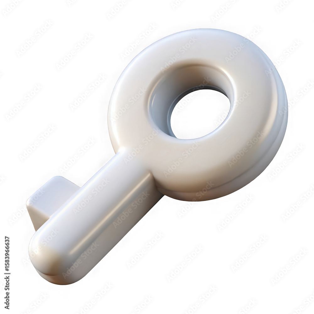 Fototapete a simple white 3d rendered key with a circular head and a rectangular bit isolated on transparent ba
