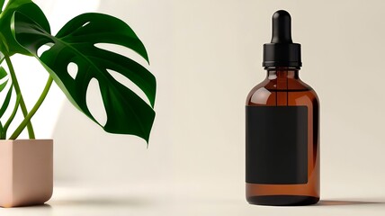 Dropper serum bottle mock up with blank label, place for logo, design, text. minimal studio with soft light background with shadow