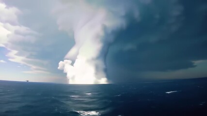 Dramatic ocean storm with towering tornado emerging on horizon. concept of Waterspout, natural phenomena, severe weather event, powerful tornado formation over sea - Powered by Adobe