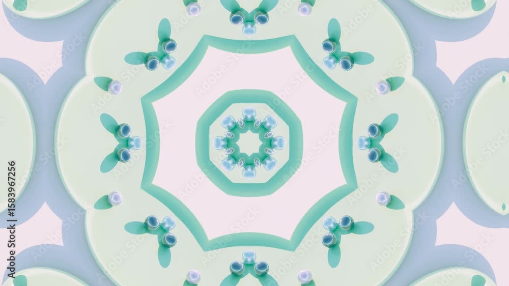Poster kaleidoscopic geometry: a dynamic 3d mandala mosaic featuring ornamental patterns and bold visual ef