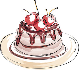 Chocolate cake with three cherries