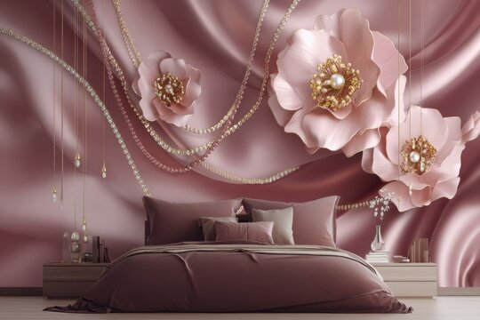 Fototapeta 3d wallpaper jewelry flower decoration and luxury silk background print