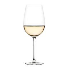 A sophisticated and elegant stemmed glass of crisp, chilled white wine, such as a sauvignon blanc, on isolated transparent background.