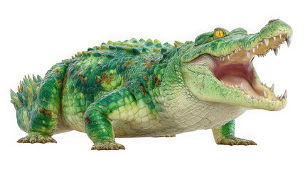 Obraz premium A fearsome alligator with its mouth wide open, revealing sharp teeth isolated on transparent background