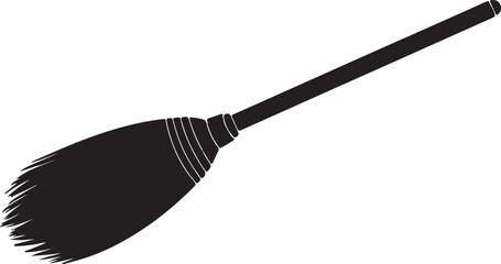 Vector image of a broom in silhouette full white baackground.