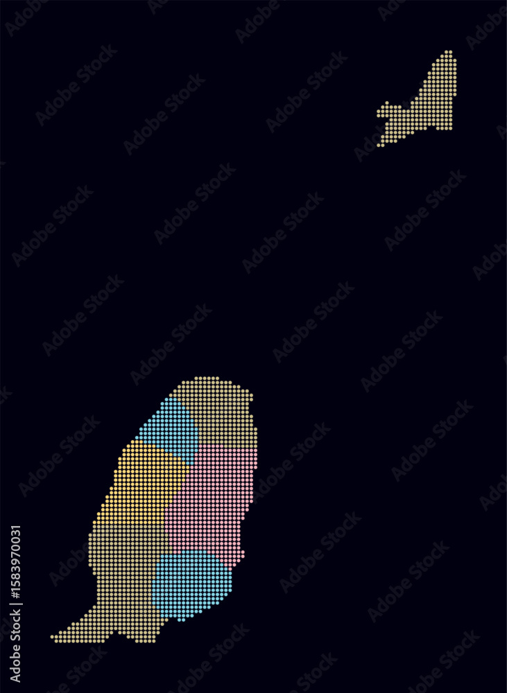 Poster grenada dotted map. digital style map of the country on dark background. grenada shape with circle d