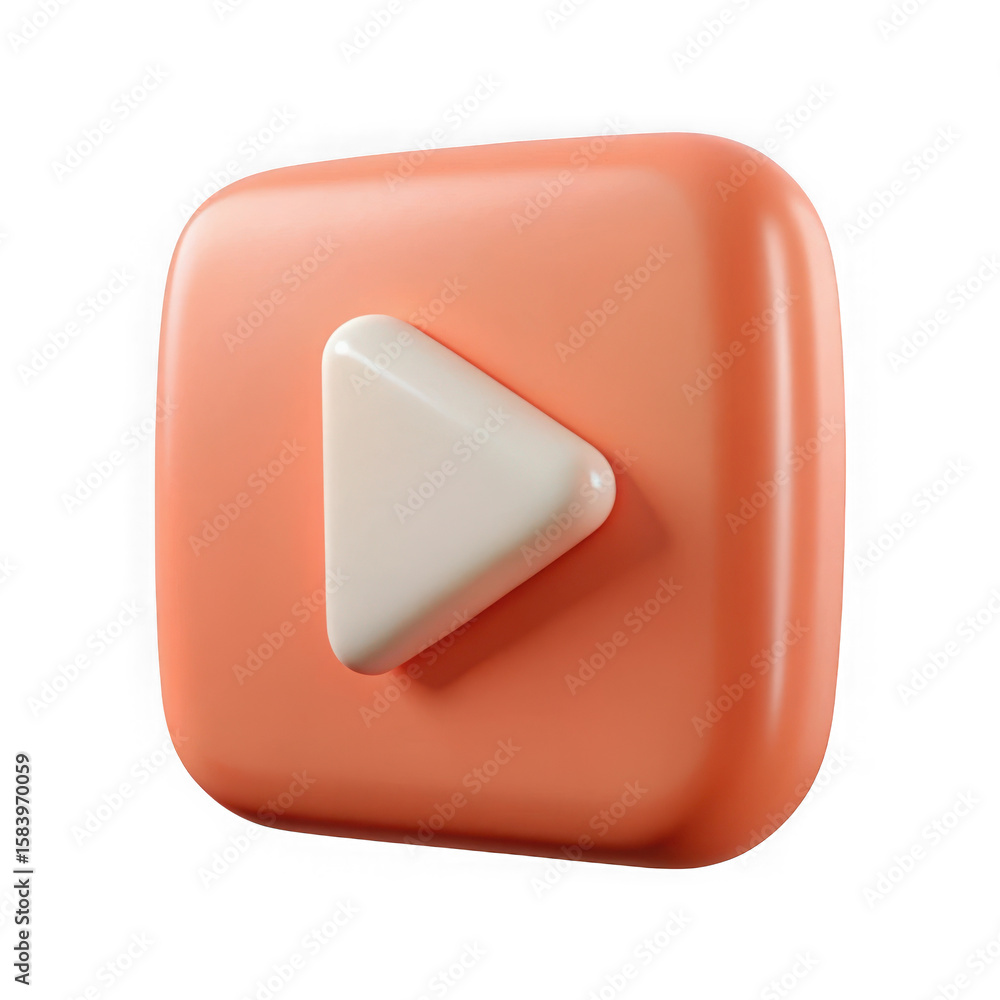 Fototapete 3d rendered orange play button icon with white triangle isolated on transparent background