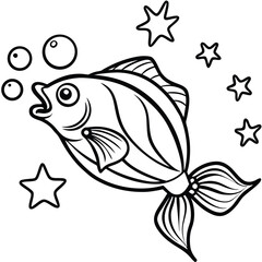 see under water fish line art coloring fish