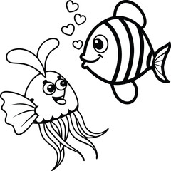 see under water fish line art coloring fish