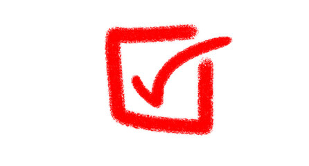 Hand-drawn Red Check Mark Box Icon – Checkbox Tick Symbol for Correct Choice, Yes Approval, Done, Right Selection on Transparent Background

