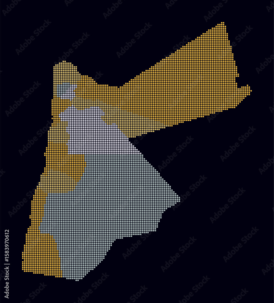 Poster jordan dotted map. digital style map of the country on dark background. jordan shape with circle dot
