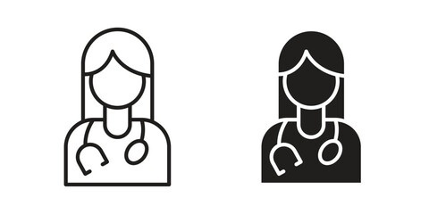 Woman Doctor icon set line art and glyph design. Eps10