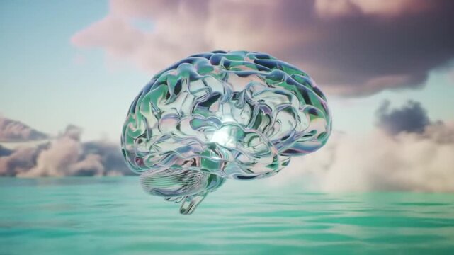 3D digital wireframe transparent brain hovering in soft light
