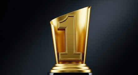 A golden trophy with the number one displayed against a dark background.