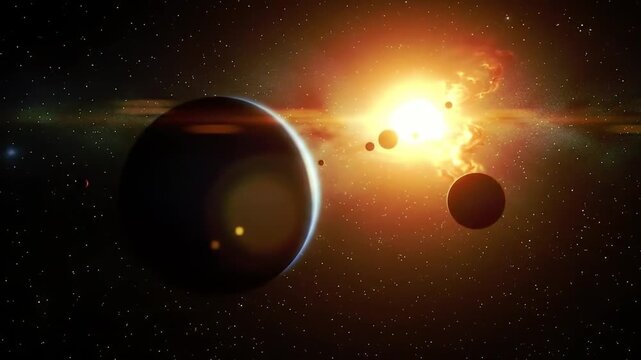 Multiple planets orbiting brightly in a solar system model

