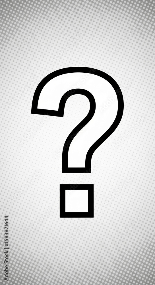 Fototapete large white question mark with bold black outline against grey dotted background free space for text