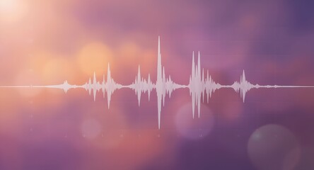Abstract waveform graphic on a blurred colorful background suggesting sound or audio visualization concept. Graphic audio wave in motion with bokeh effect.