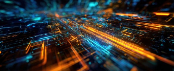 The vibrant digital landscape with glowing lines of technology and motion