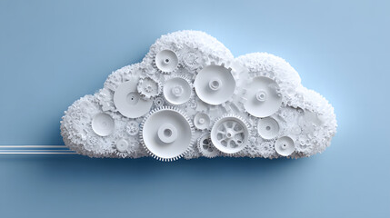 White cloud shape with intricate gears and mechanisms
