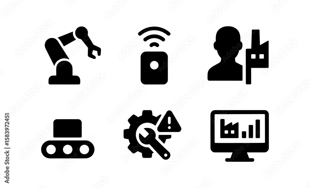 Aufkleber industrial automation icons set with robotics and smart factory elements