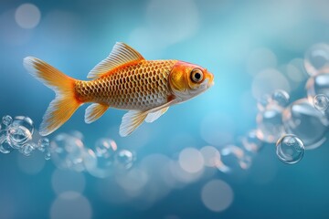 Naklejka premium Majestic goldfish swimming in ethereal underwater scene
