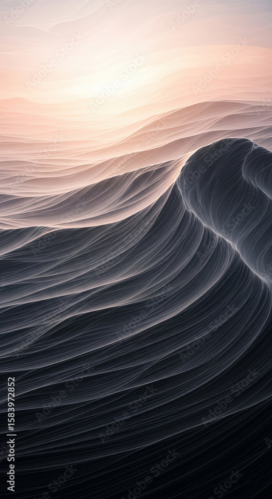 Poster abstract image of flowing lines creating wave-like patterns, showcasing a serene and calming atmosph
