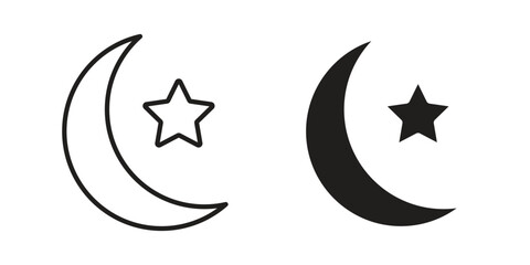 Moon and star icon set line art and glyph design. Eps10