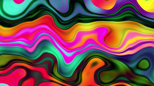 Wave flowing motion of groovy psychedelic abstract wavy pattern 70s 80s retro design. Psychedelic abstract background. Vibrant colors gradient flow
