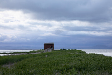 Bird Blind structure for photography and wild bird viewing at Tule Lake National Wildlife Refuge...