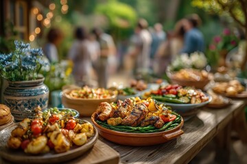 Fototapeta premium Natural family gathering in a garden with friends