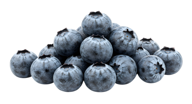 A Fresh Pile of Plump, Dusty Blueberries Highlighting Their Rich Blue-Purple Color on isolated transparent background.